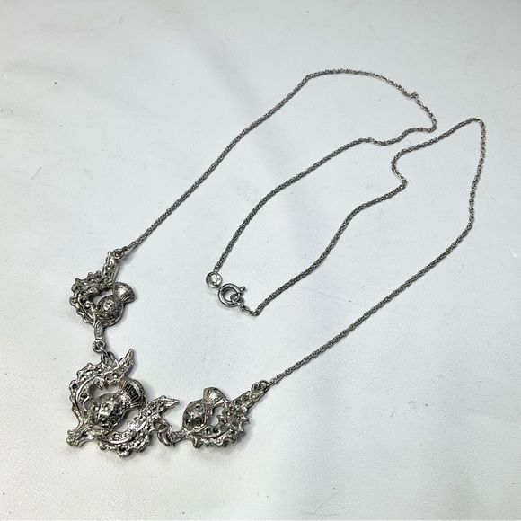 Vintage Sterling Silver Marcasite Scottish Thistle Necklace - Picture 1 of 5